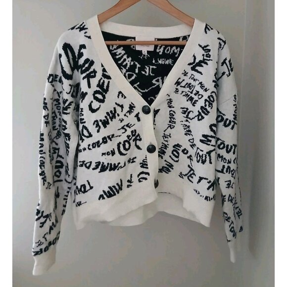 Cinq a Sept Nyla Short Amour Script Cardigan Size Medium White Cashmere Wool - Picture 1 of 13